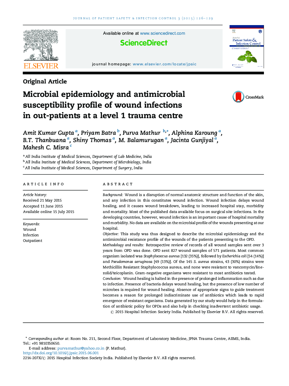 Microbial epidemiology and antimicrobial susceptibility profile of wound infections in out-patients at a level 1 trauma centre