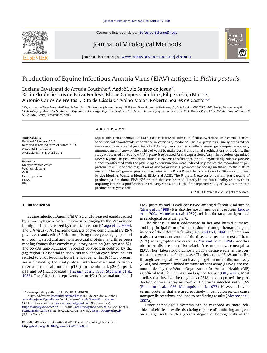 Production of Equine Infectious Anemia Virus (EIAV) antigen in Pichia pastoris