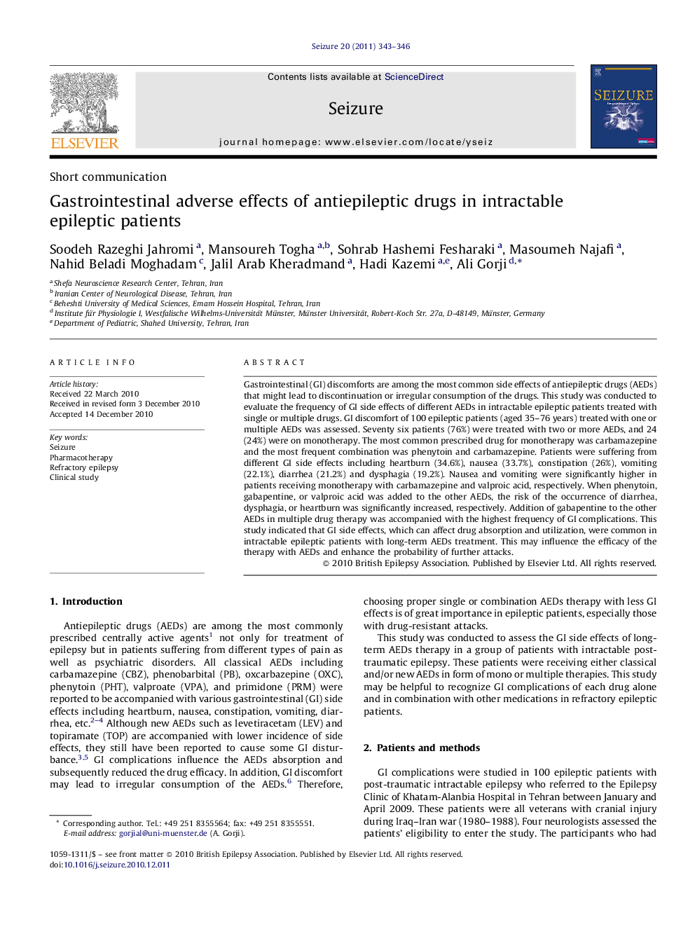 Gastrointestinal adverse effects of antiepileptic drugs in intractable epileptic patients