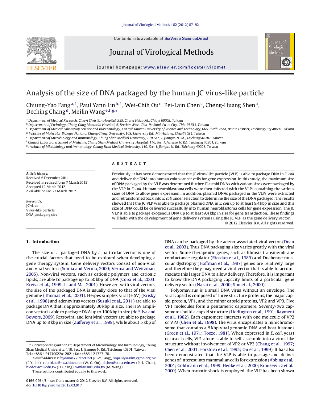 Analysis of the size of DNA packaged by the human JC virus-like particle