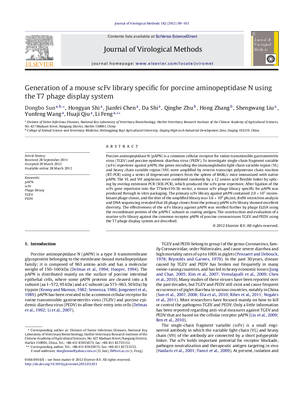 Generation of a mouse scFv library specific for porcine aminopeptidase N using the T7 phage display system