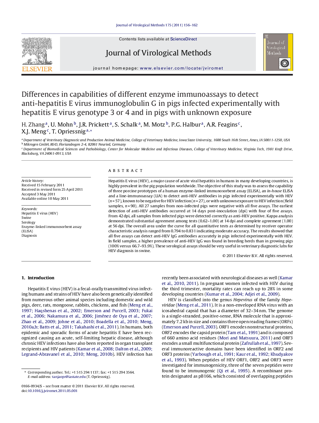 Differences in capabilities of different enzyme immunoassays to detect anti-hepatitis E virus immunoglobulin G in pigs infected experimentally with hepatitis E virus genotype 3 or 4 and in pigs with unknown exposure