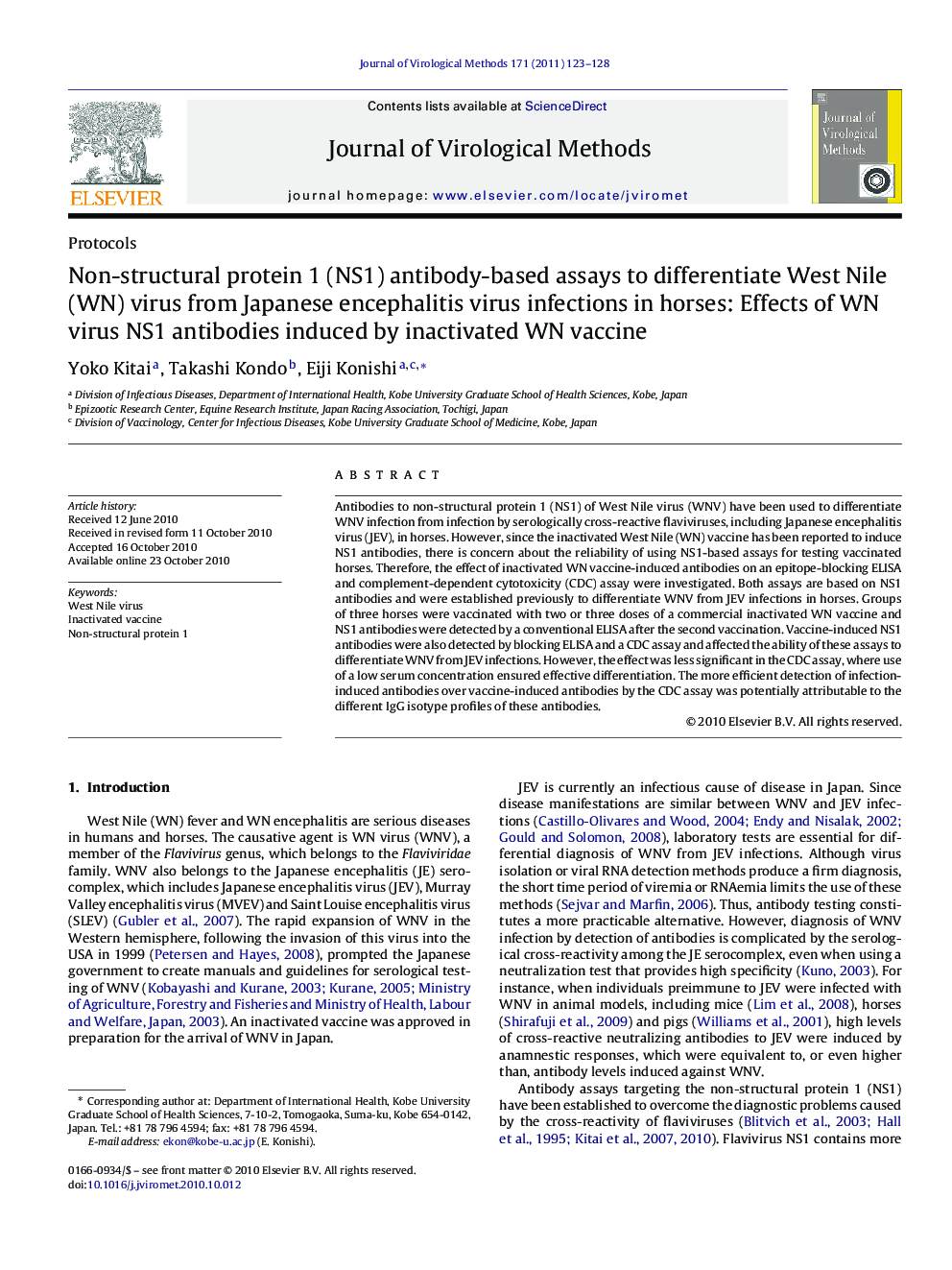 Non-structural protein 1 (NS1) antibody-based assays to differentiate West Nile (WN) virus from Japanese encephalitis virus infections in horses: Effects of WN virus NS1 antibodies induced by inactivated WN vaccine