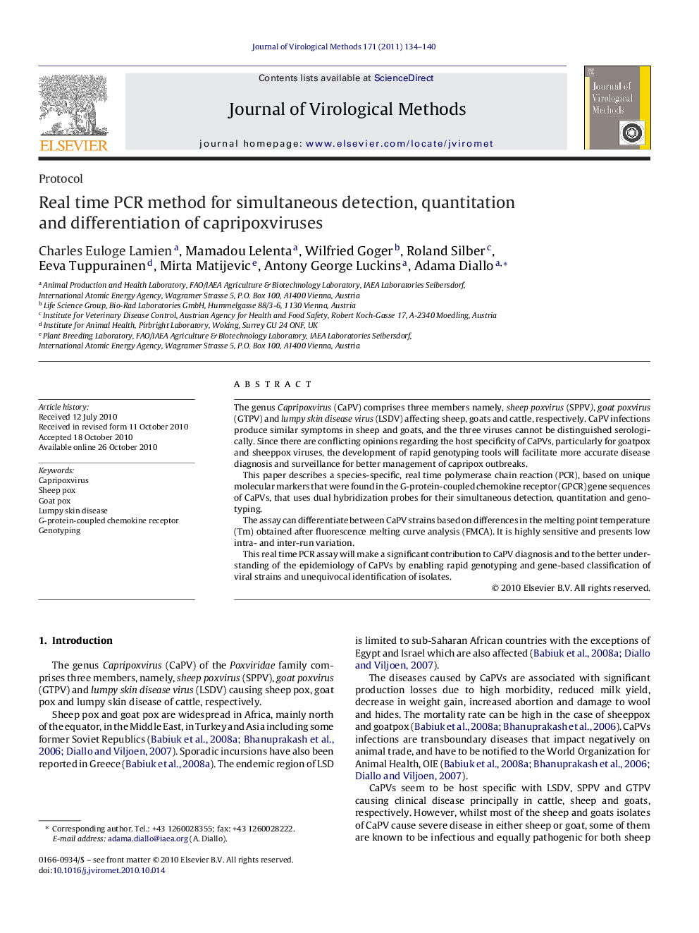 Real time PCR method for simultaneous detection, quantitation and differentiation of capripoxviruses