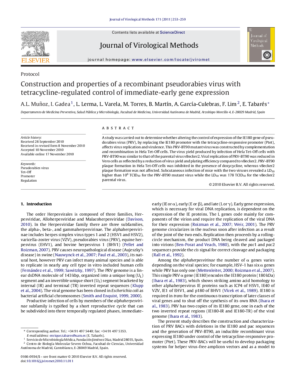 Construction and properties of a recombinant pseudorabies virus with tetracycline-regulated control of immediate-early gene expression