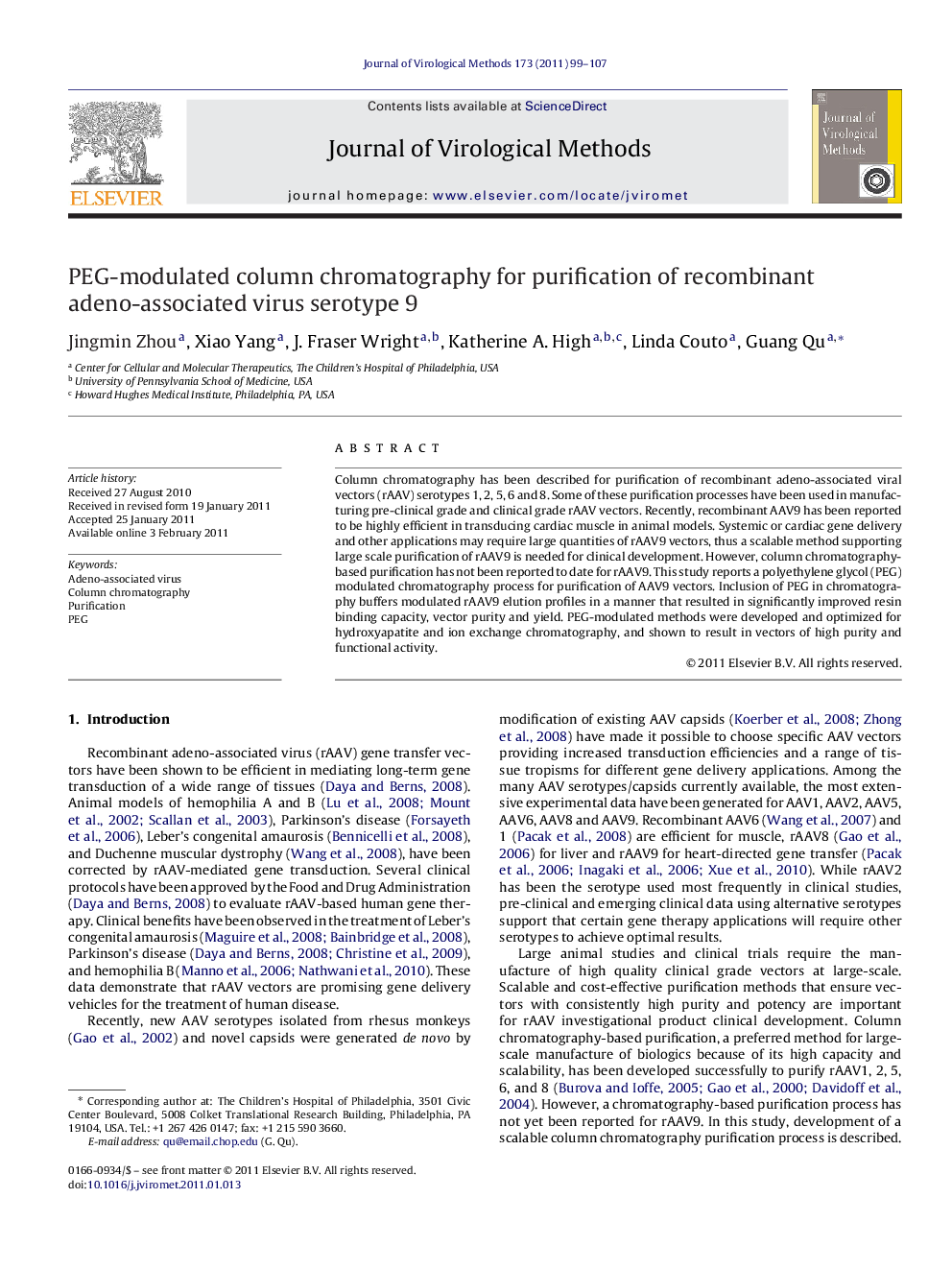 PEG-modulated column chromatography for purification of recombinant adeno-associated virus serotype 9