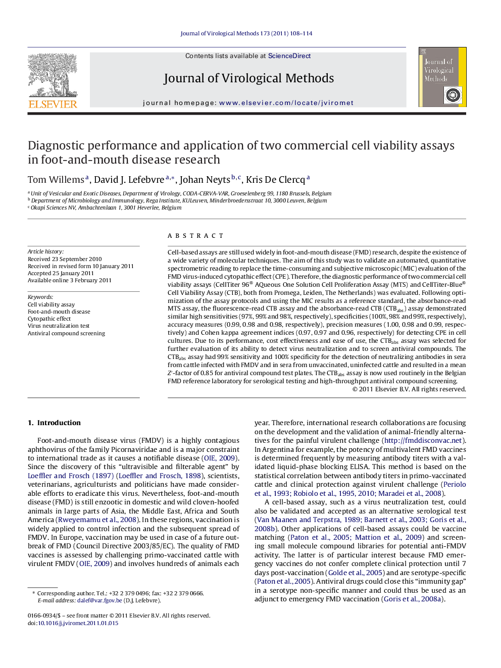 Diagnostic performance and application of two commercial cell viability assays in foot-and-mouth disease research