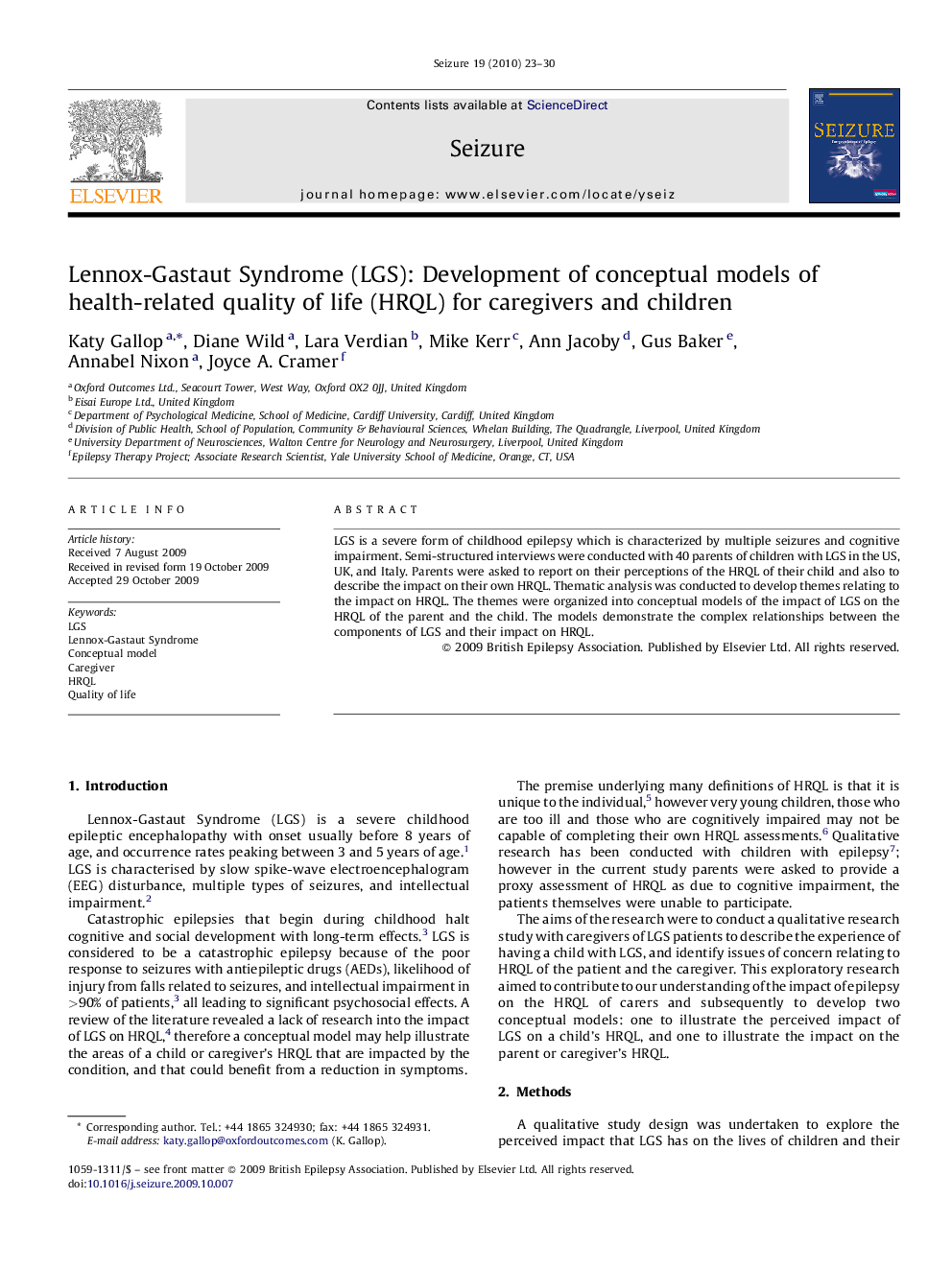 Lennox-Gastaut Syndrome (LGS): Development of conceptual models of health-related quality of life (HRQL) for caregivers and children