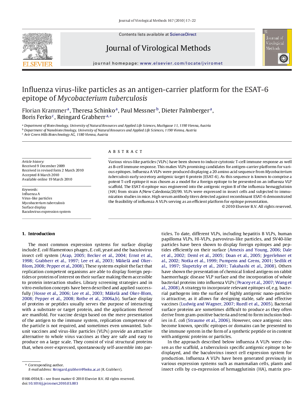 Influenza virus-like particles as an antigen-carrier platform for the ESAT-6 epitope of Mycobacterium tuberculosis