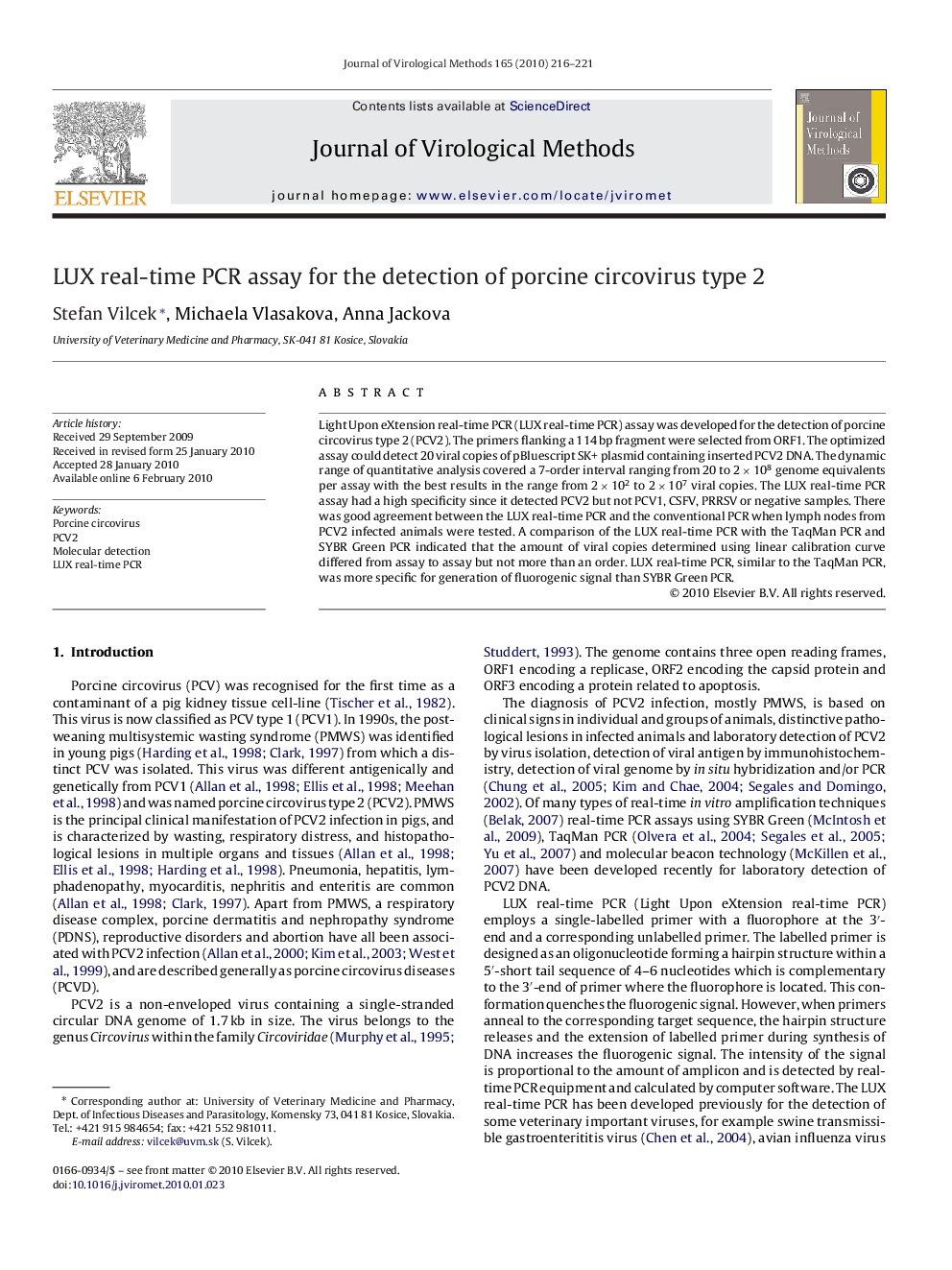 LUX real-time PCR assay for the detection of porcine circovirus type 2