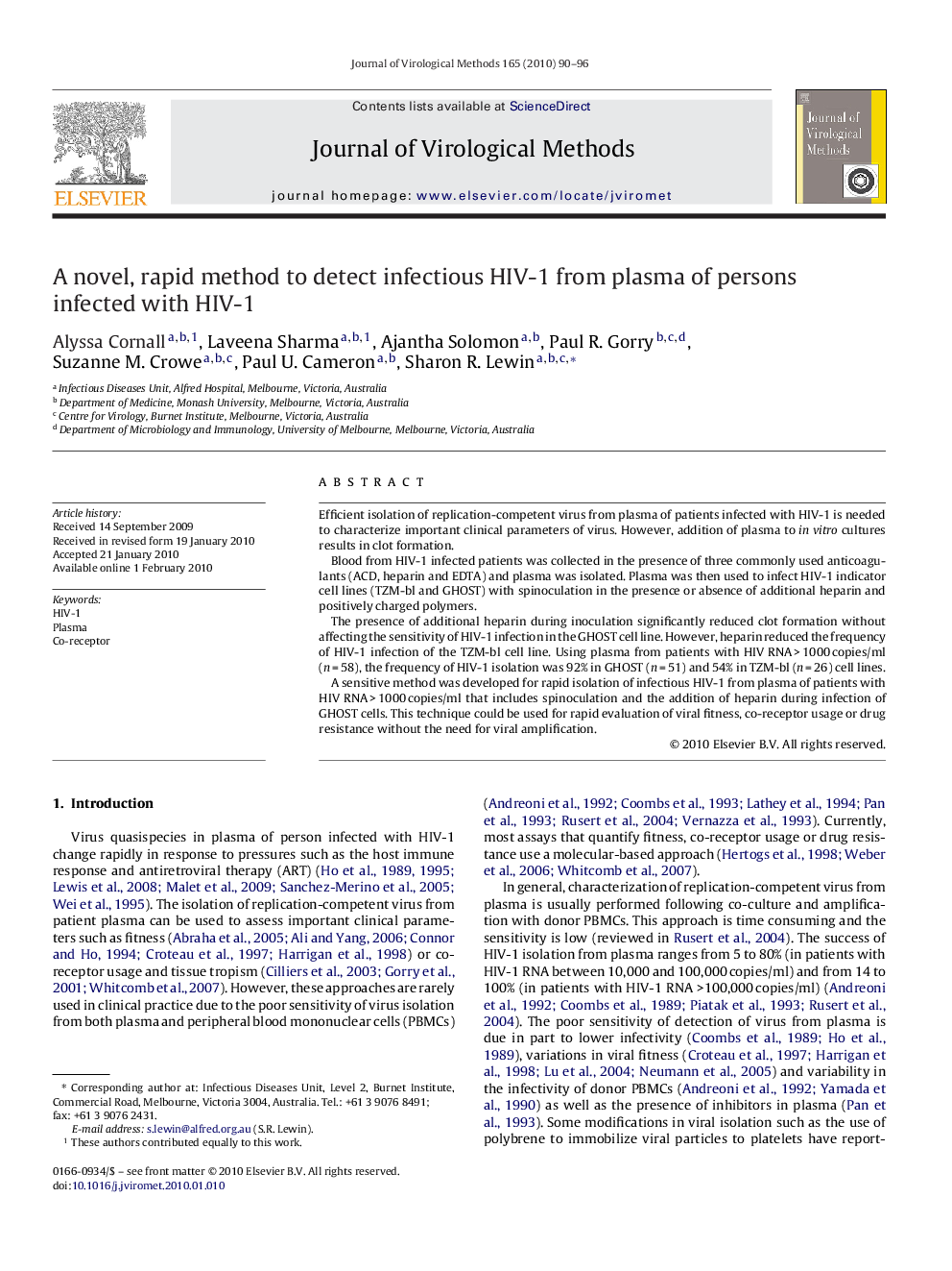 A novel, rapid method to detect infectious HIV-1 from plasma of persons infected with HIV-1