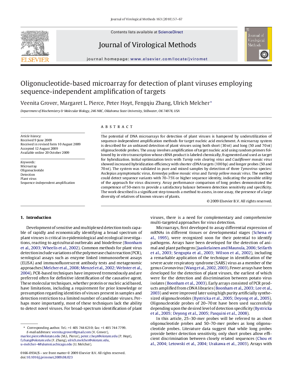 Oligonucleotide-based microarray for detection of plant viruses employing sequence-independent amplification of targets