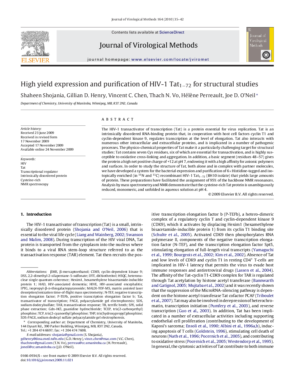 High yield expression and purification of HIV-1 Tat1â72 for structural studies