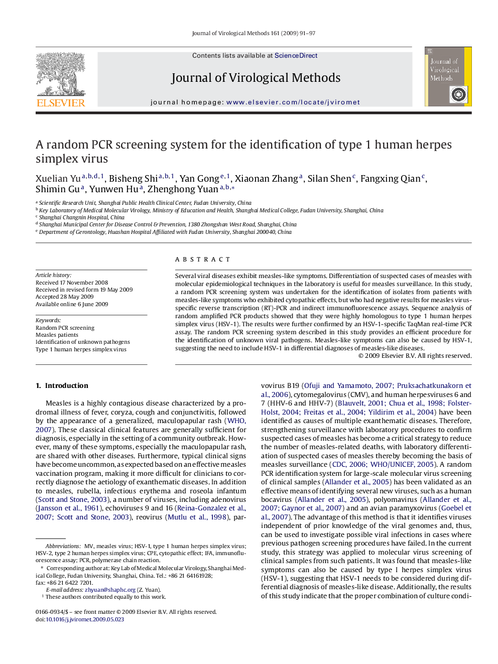 A random PCR screening system for the identification of type 1 human herpes simplex virus