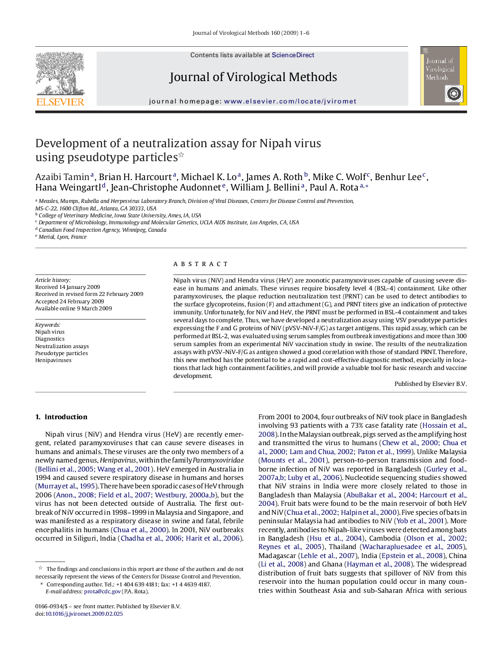 Development of a neutralization assay for Nipah virus using pseudotype particles 