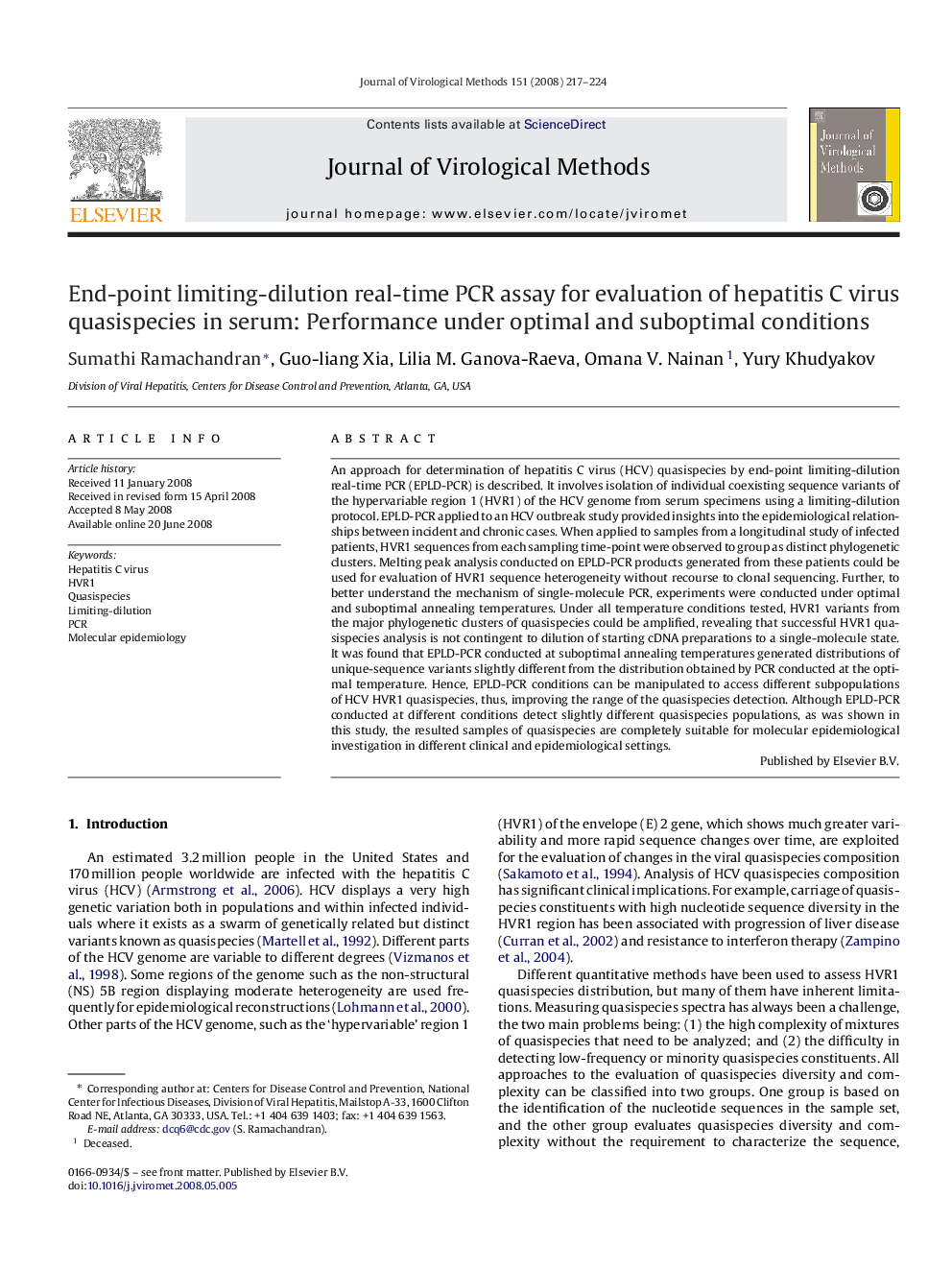 End-point limiting-dilution real-time PCR assay for evaluation of hepatitis C virus quasispecies in serum: Performance under optimal and suboptimal conditions