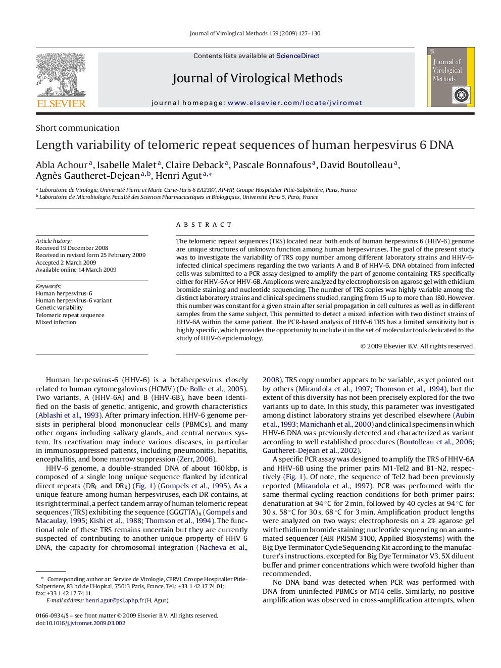 عکس صفحه اول مقاله: Length variability of telomeric repeat sequences of human herpesvirus 6 DNA Length variability of telomeric repeat sequences of human herpesvirus 6 DNA