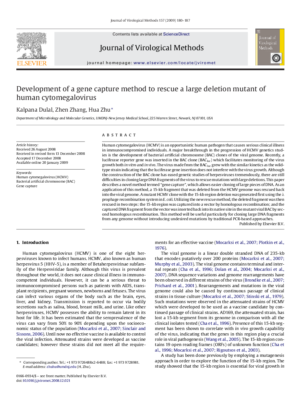 Development of a gene capture method to rescue a large deletion mutant of human cytomegalovirus