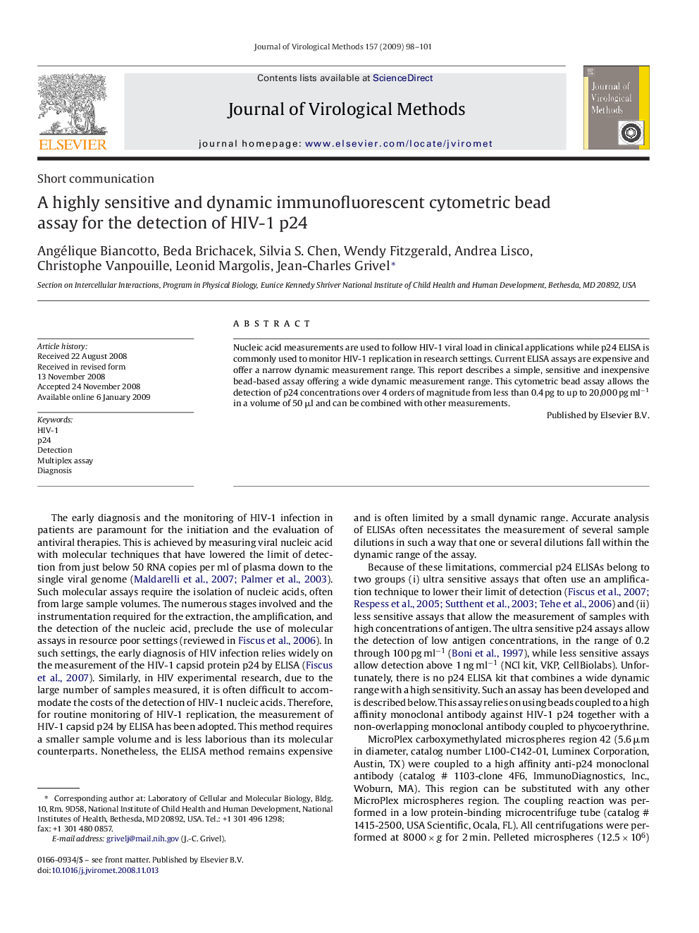 A highly sensitive and dynamic immunofluorescent cytometric bead assay for the detection of HIV-1 p24