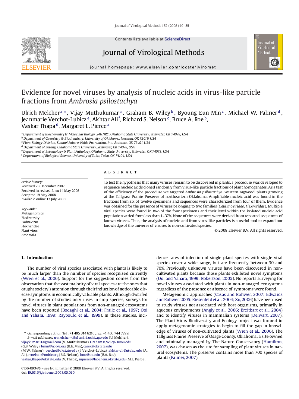 Evidence for novel viruses by analysis of nucleic acids in virus-like particle fractions from Ambrosia psilostachya