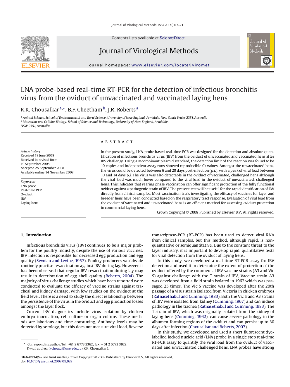 LNA probe-based real-time RT-PCR for the detection of infectious bronchitis virus from the oviduct of unvaccinated and vaccinated laying hens