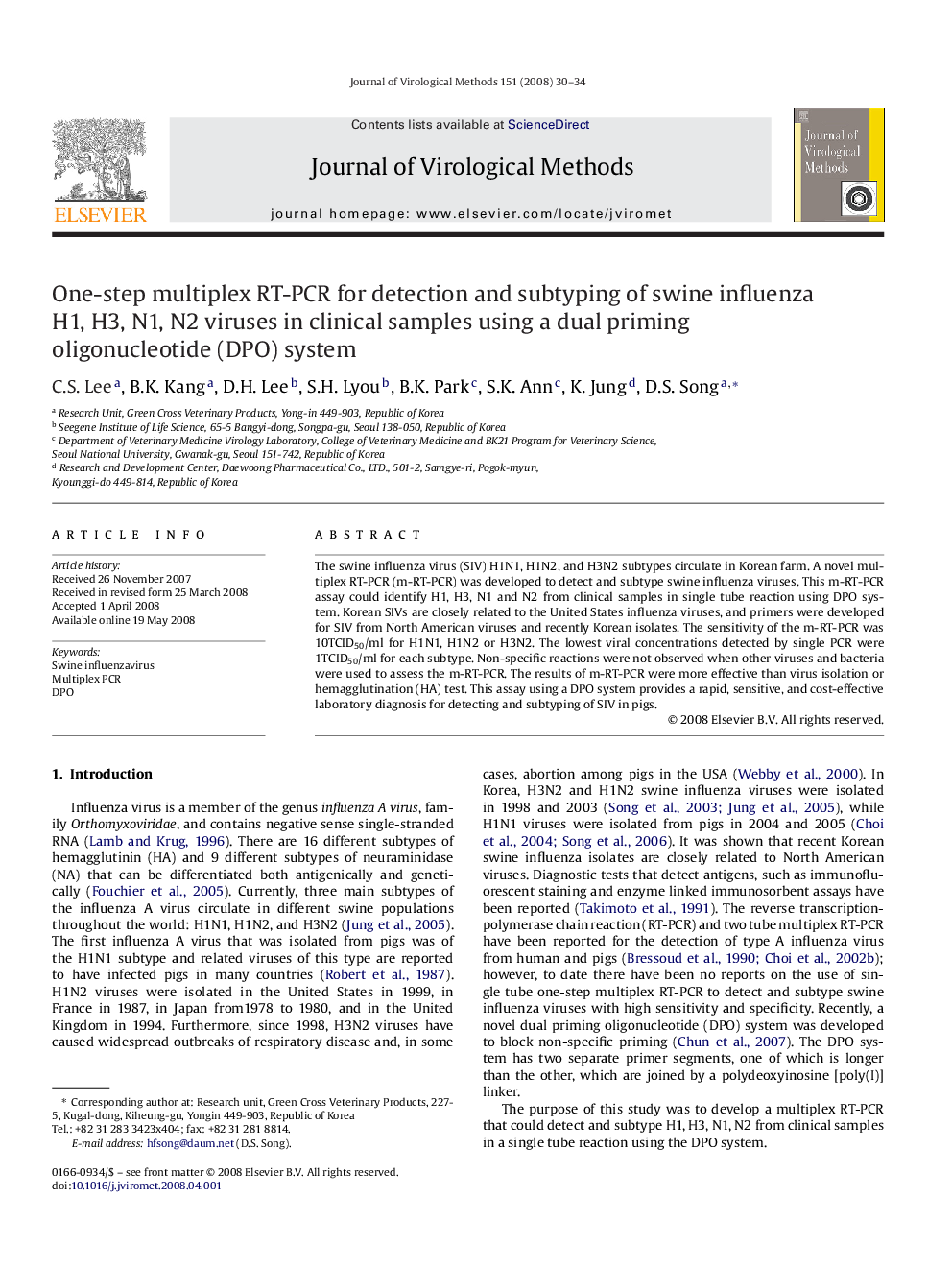 One-step multiplex RT-PCR for detection and subtyping of swine influenza H1, H3, N1, N2 viruses in clinical samples using a dual priming oligonucleotide (DPO) system