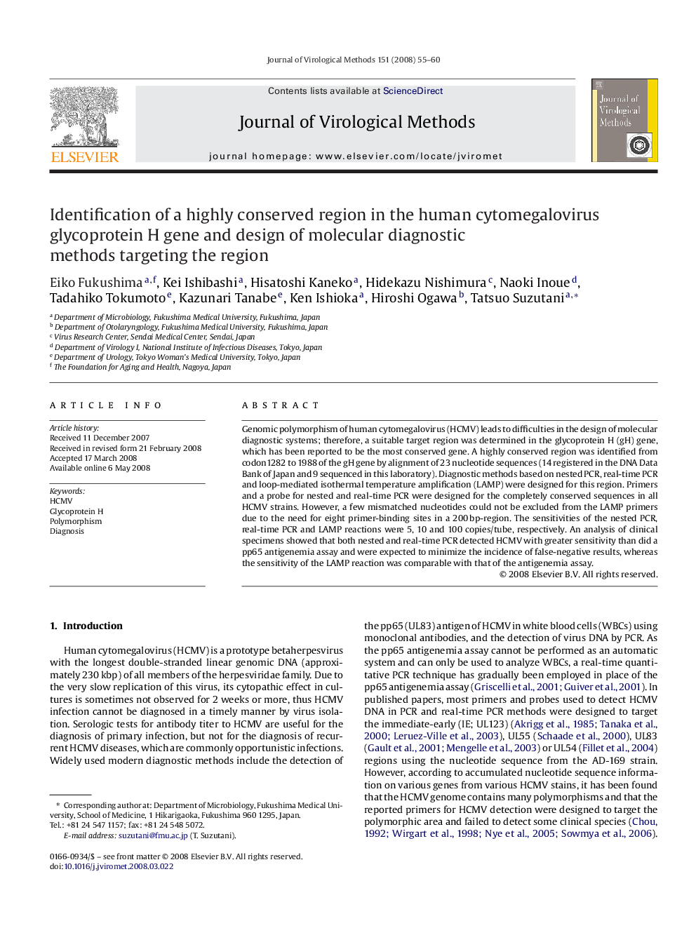 Identification of a highly conserved region in the human cytomegalovirus glycoprotein H gene and design of molecular diagnostic methods targeting the region