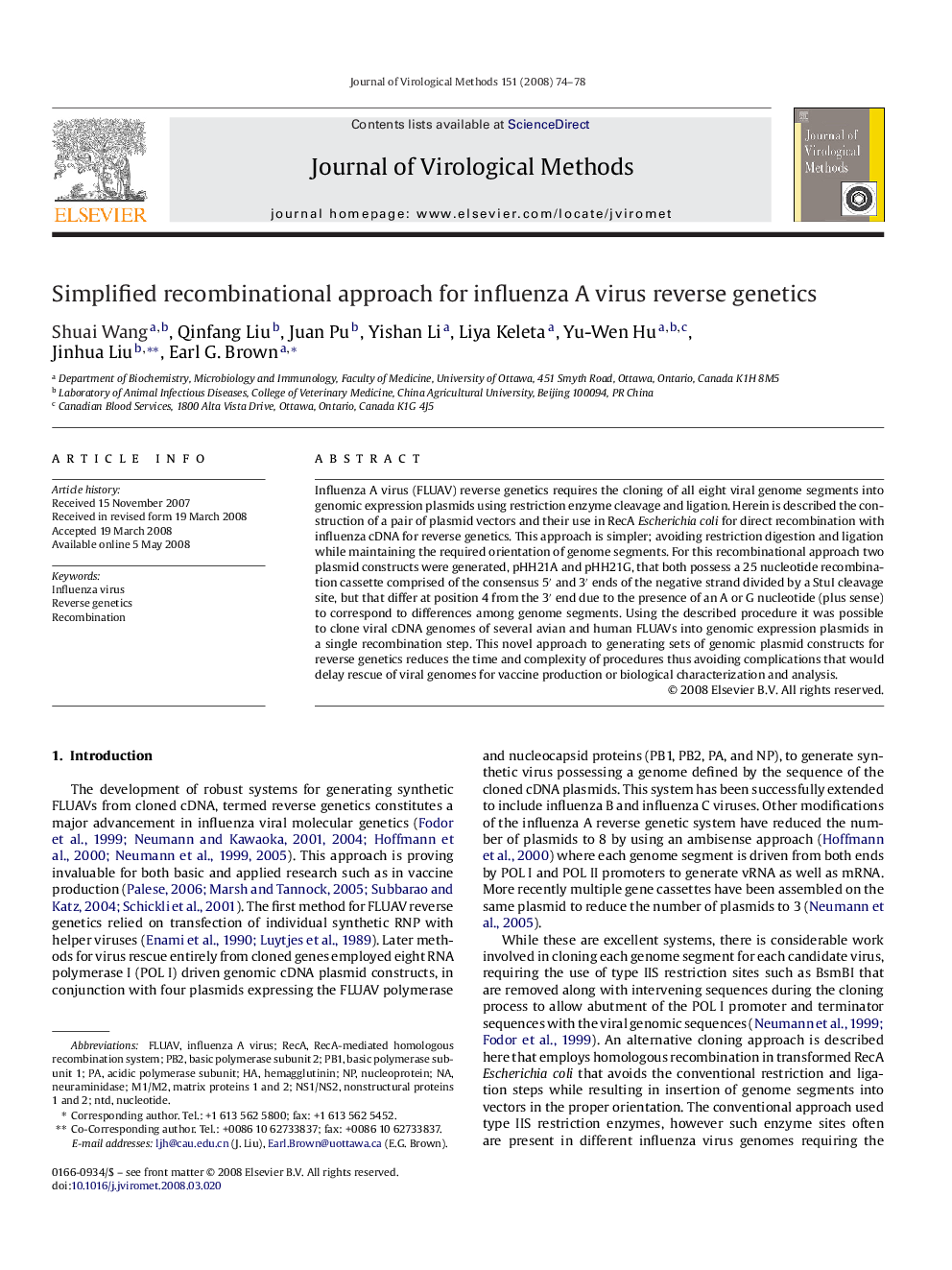 Simplified recombinational approach for influenza A virus reverse genetics