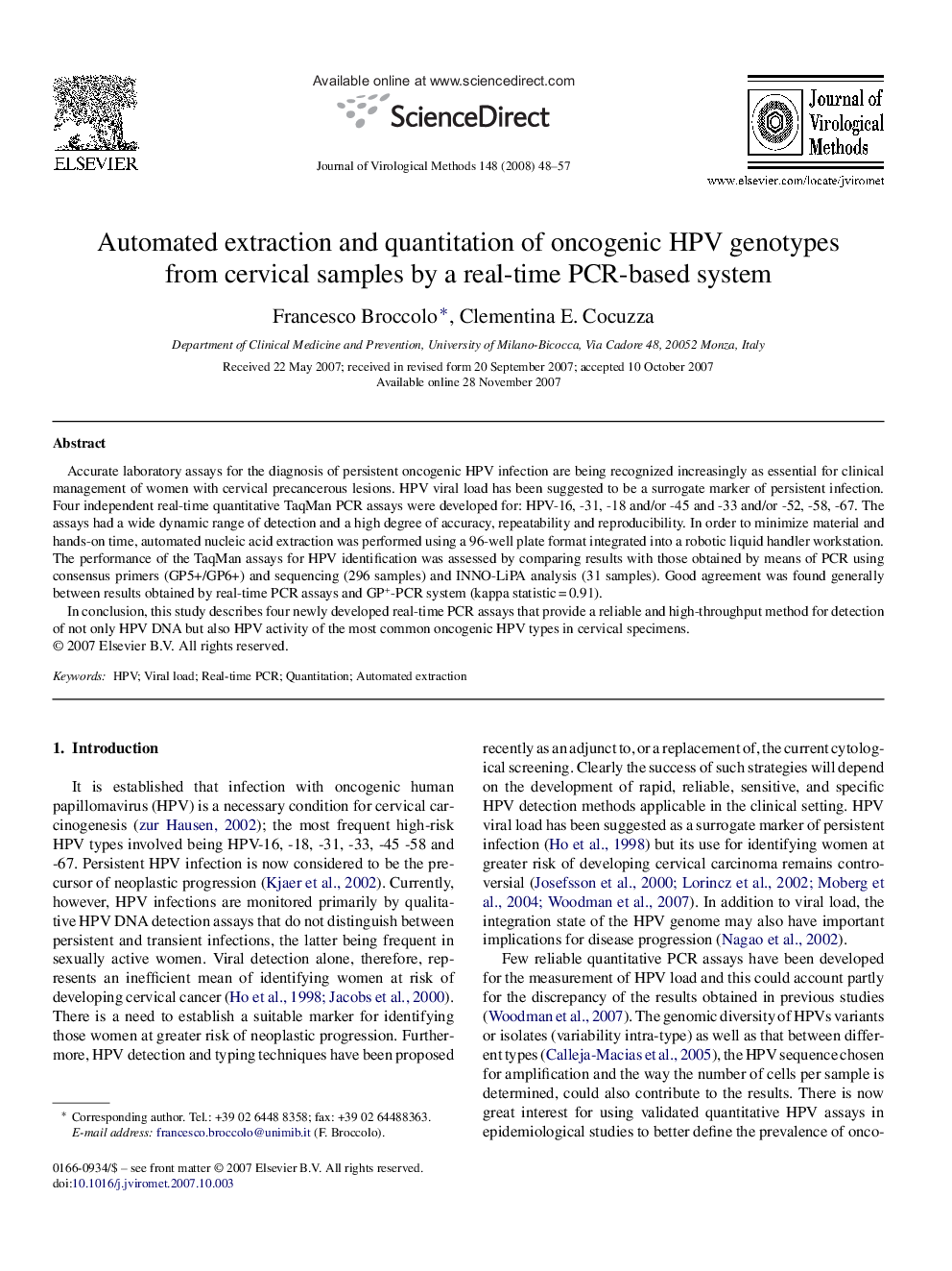 Automated extraction and quantitation of oncogenic HPV genotypes from cervical samples by a real-time PCR-based system