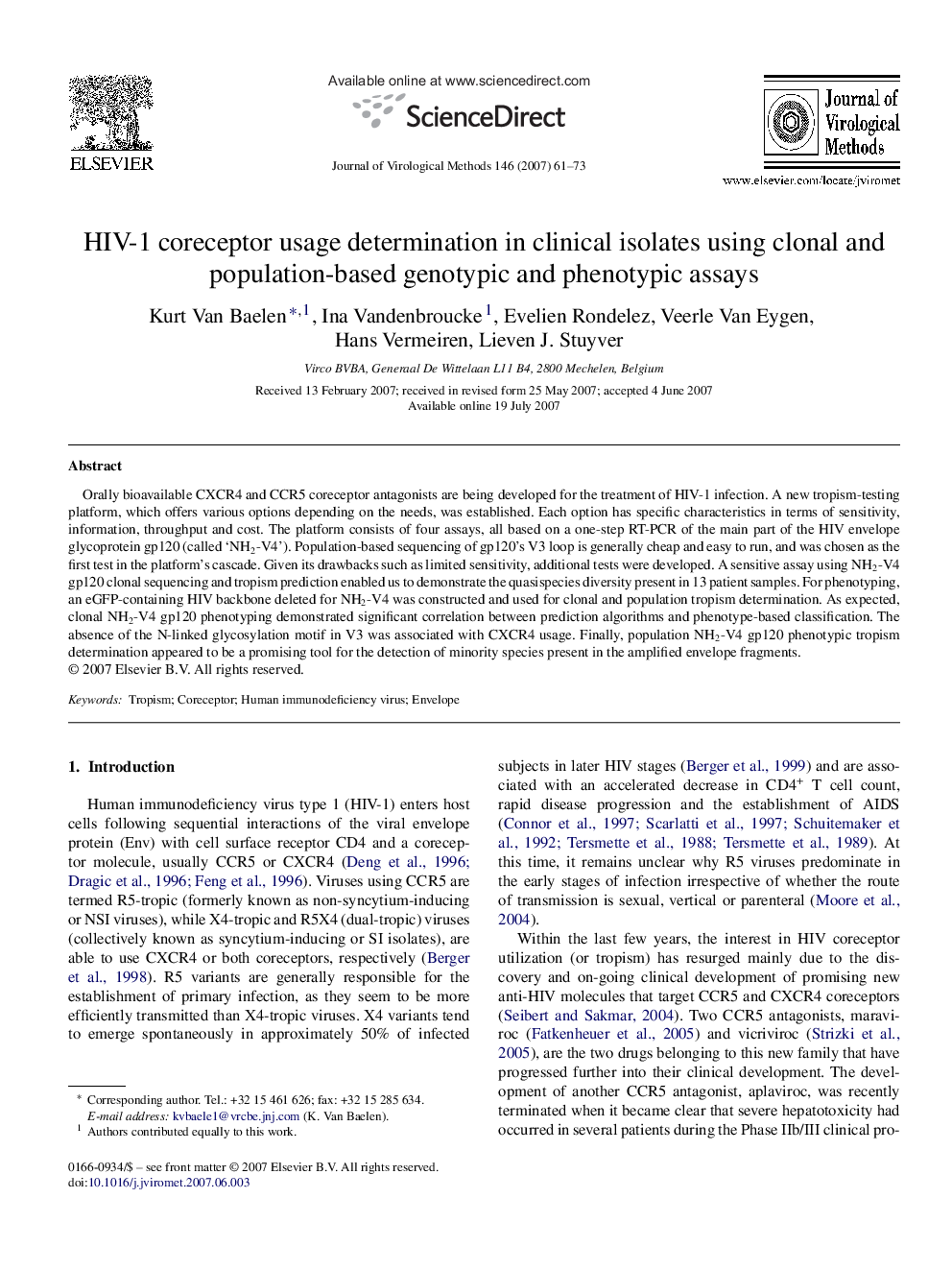 HIV-1 coreceptor usage determination in clinical isolates using clonal and population-based genotypic and phenotypic assays