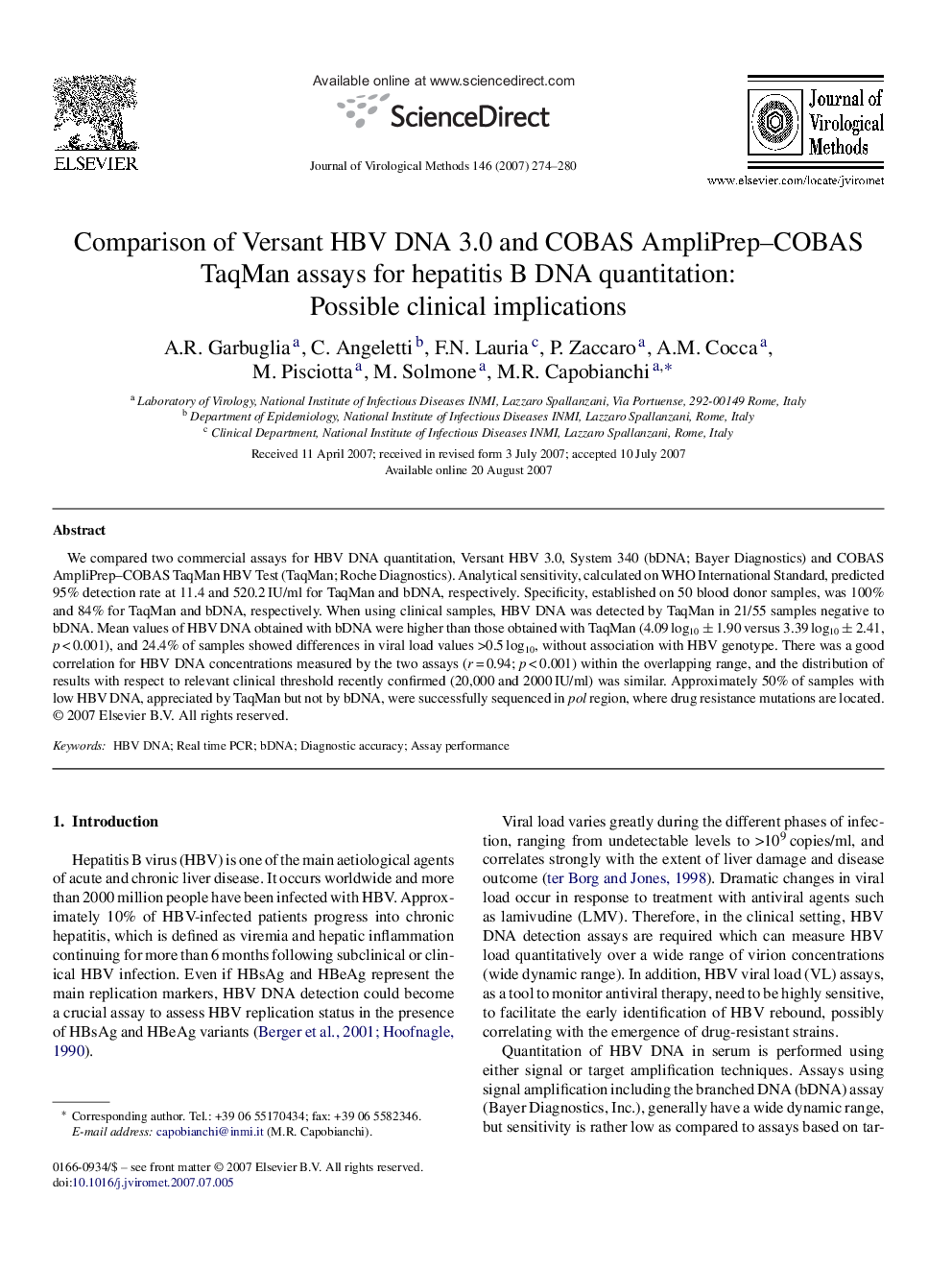 Comparison of Versant HBV DNA 3.0 and COBAS AmpliPrep–COBAS TaqMan assays for hepatitis B DNA quantitation: Possible clinical implications