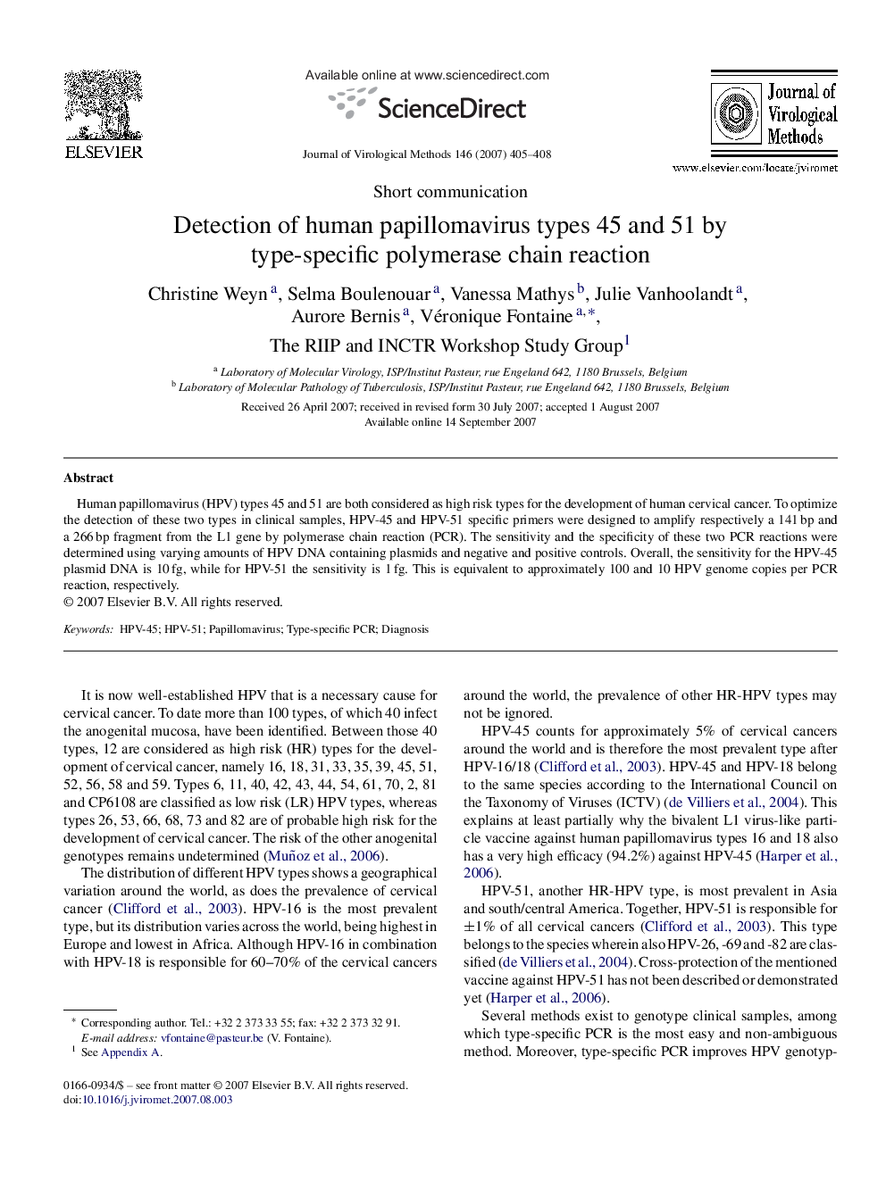 Detection of human papillomavirus types 45 and 51 by type-specific polymerase chain reaction