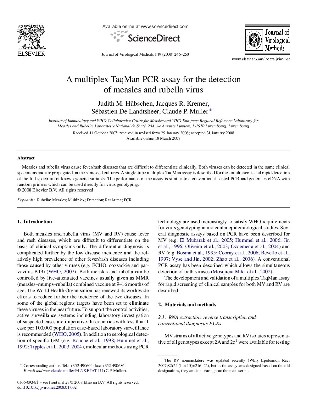 A multiplex TaqMan PCR assay for the detection of measles and rubella virus