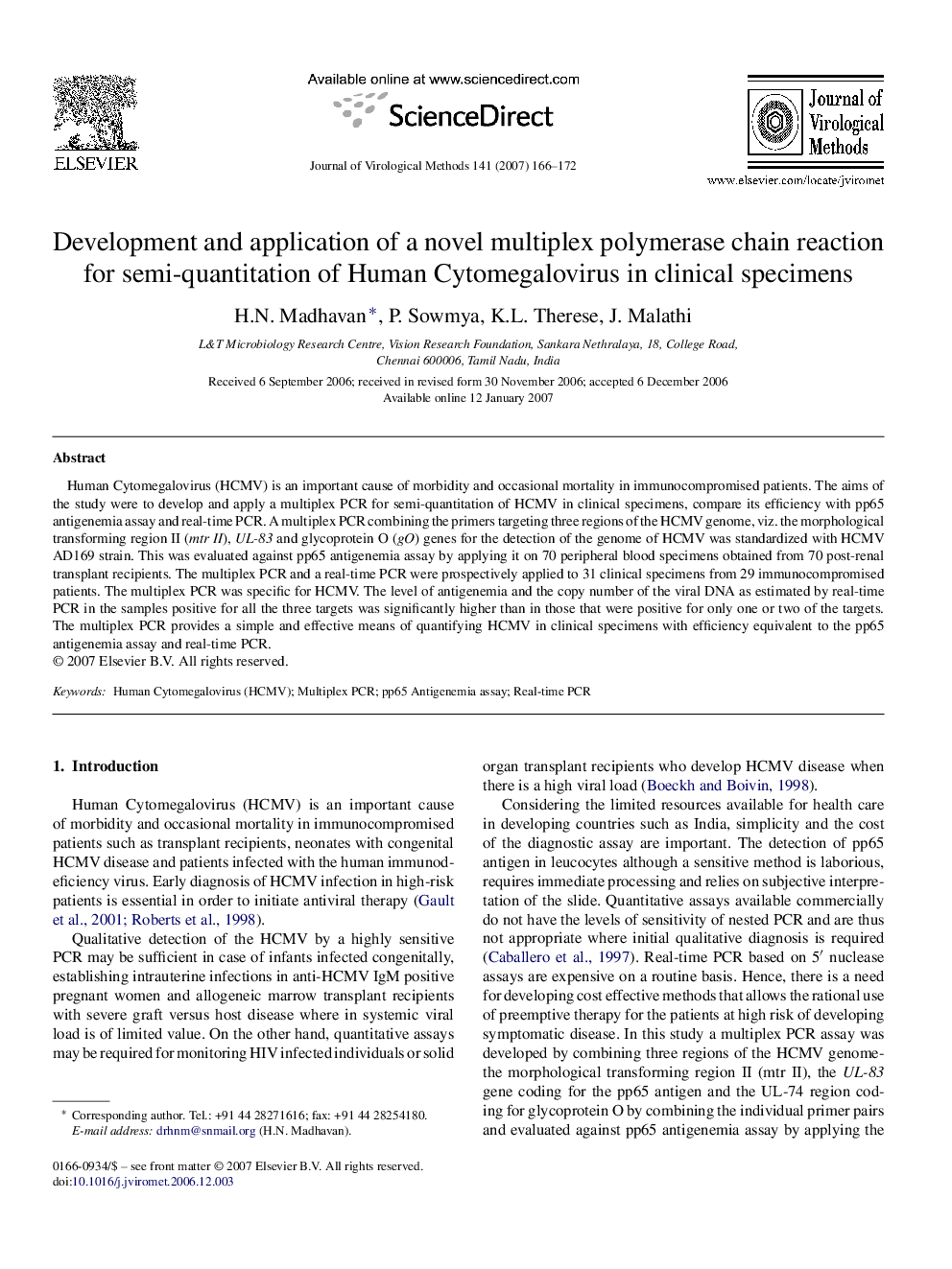 Development and application of a novel multiplex polymerase chain reaction for semi-quantitation of Human Cytomegalovirus in clinical specimens