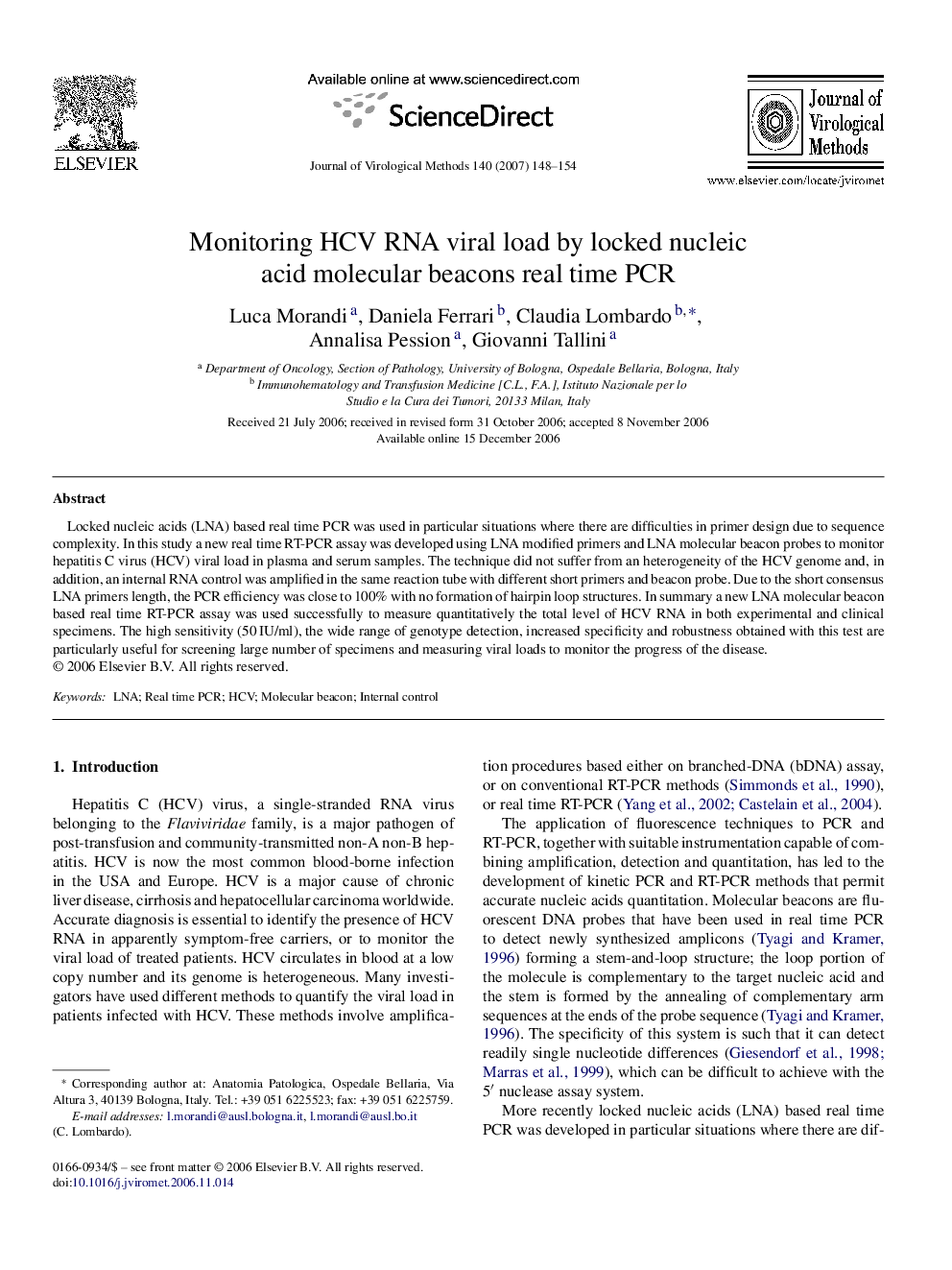 Monitoring HCV RNA viral load by locked nucleic acid molecular beacons real time PCR