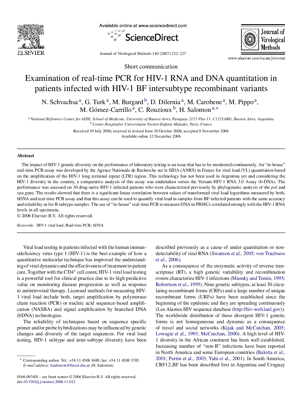 Examination of real-time PCR for HIV-1 RNA and DNA quantitation in patients infected with HIV-1 BF intersubtype recombinant variants