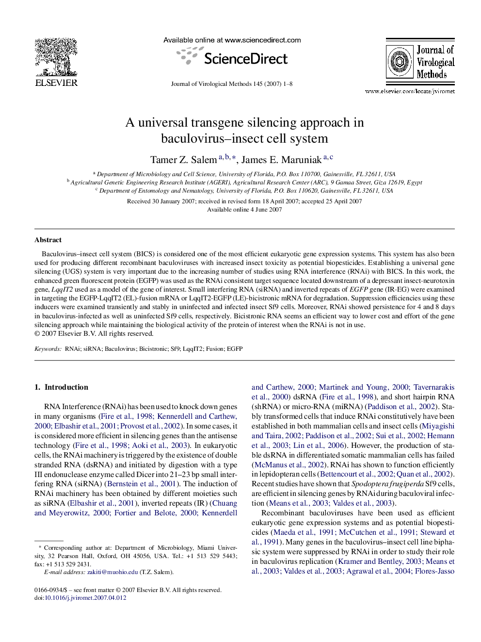 A universal transgene silencing approach in baculovirus–insect cell system