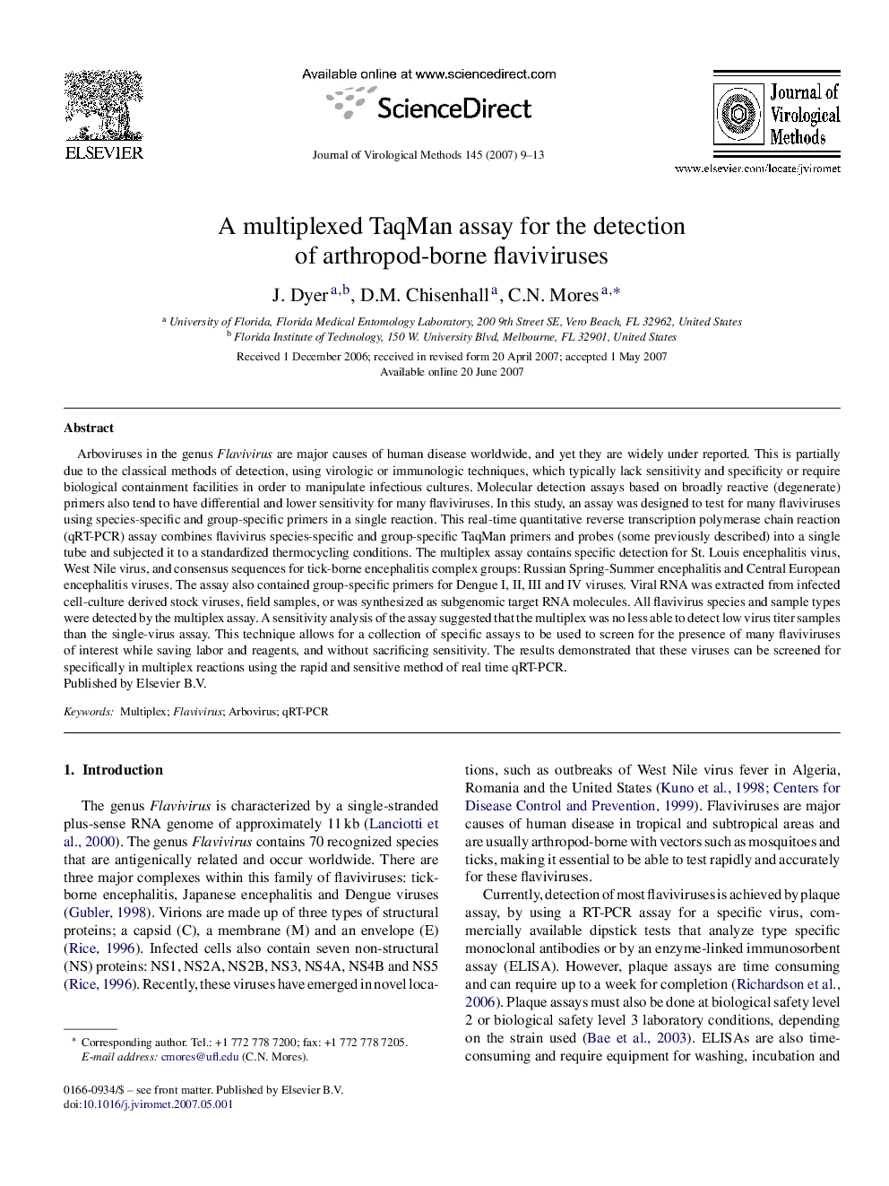 A multiplexed TaqMan assay for the detection of arthropod-borne flaviviruses