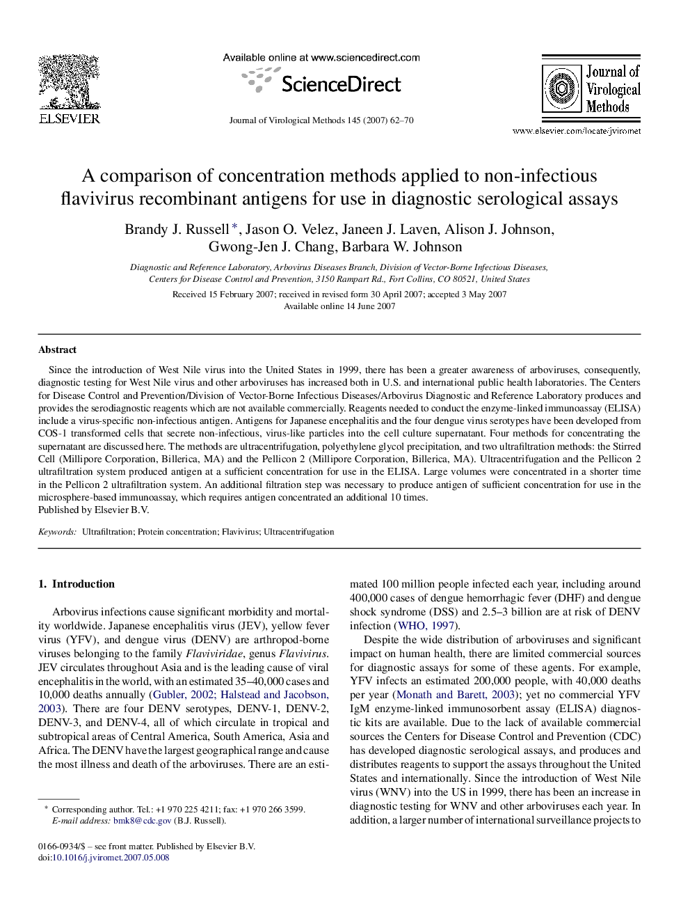 A comparison of concentration methods applied to non-infectious flavivirus recombinant antigens for use in diagnostic serological assays