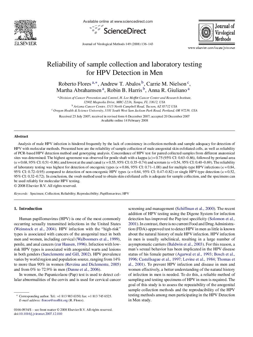 Reliability of sample collection and laboratory testing for HPV Detection in Men