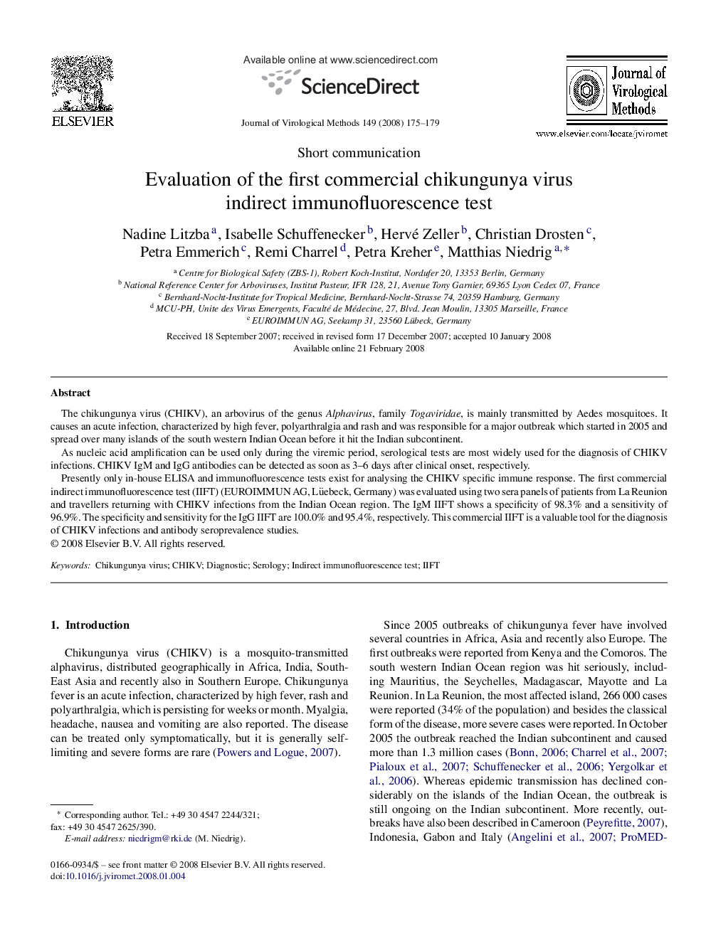 Evaluation of the first commercial chikungunya virus indirect immunofluorescence test