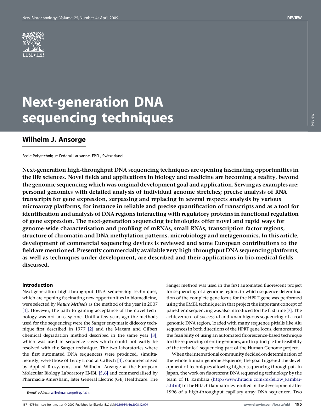 Next-generation DNA sequencing techniques