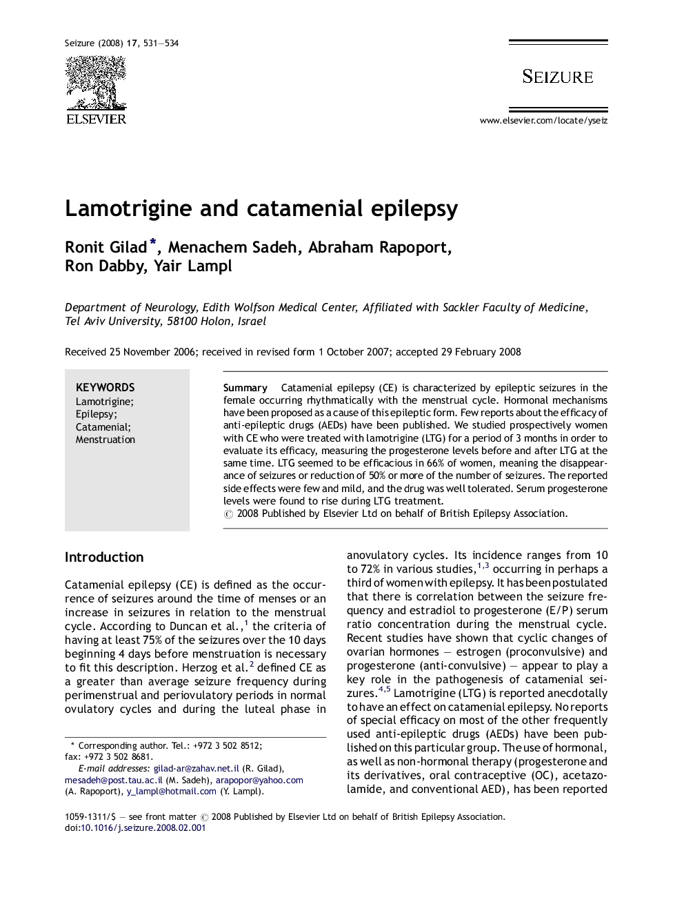 Lamotrigine and catamenial epilepsy