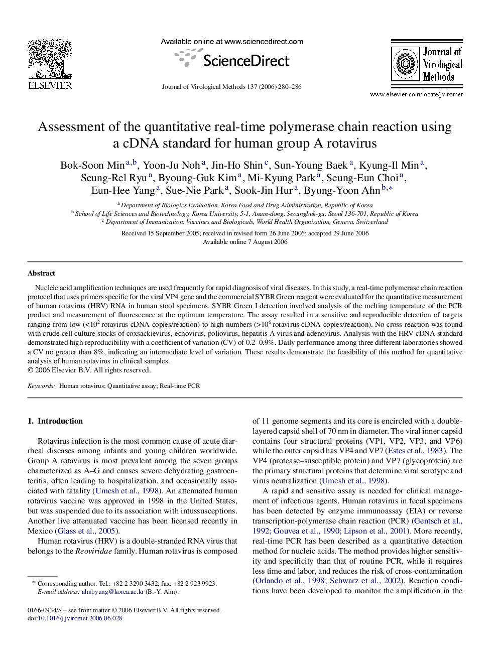 Assessment of the quantitative real-time polymerase chain reaction using a cDNA standard for human group A rotavirus