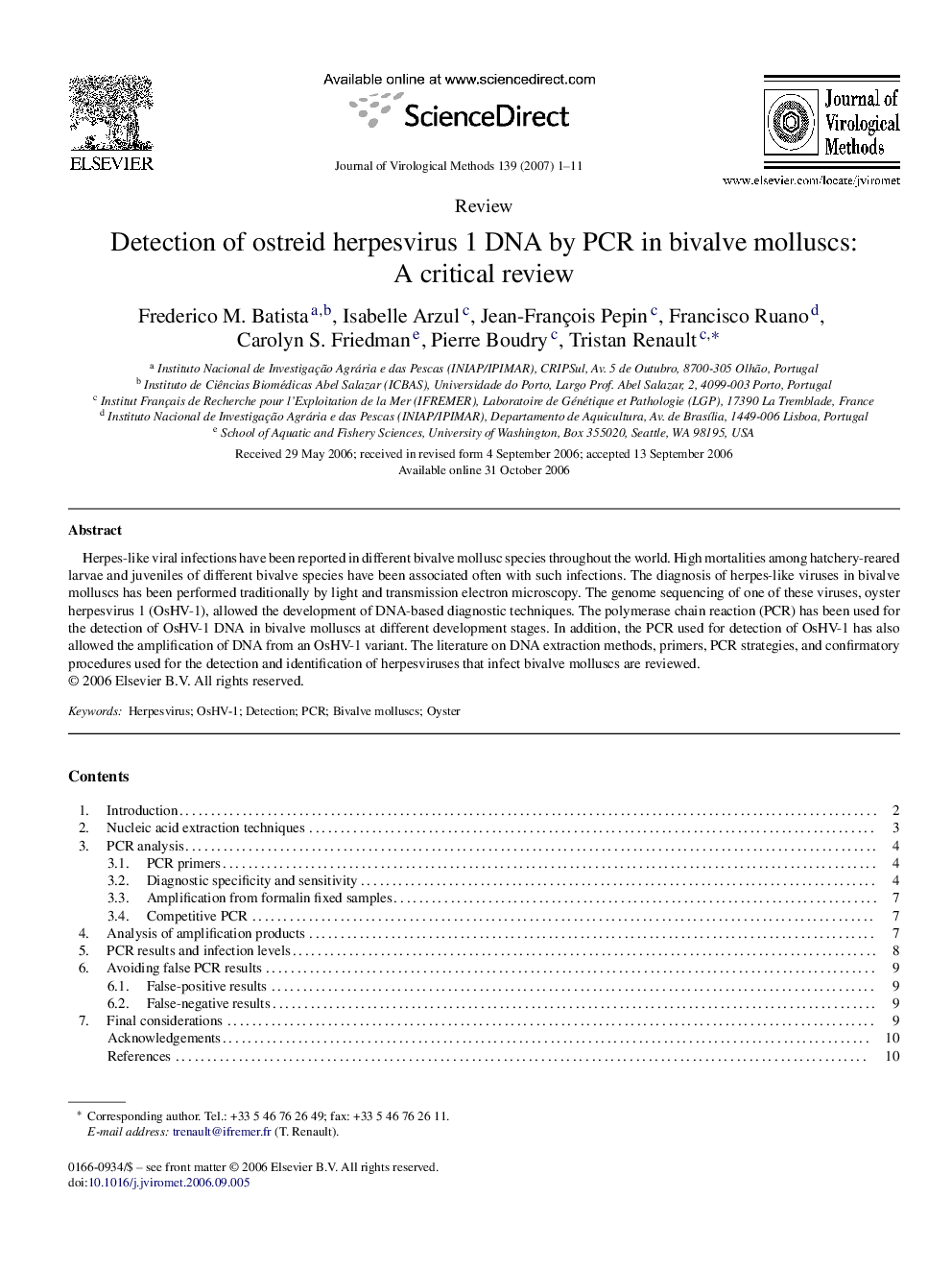 Detection of ostreid herpesvirus 1 DNA by PCR in bivalve molluscs: A critical review