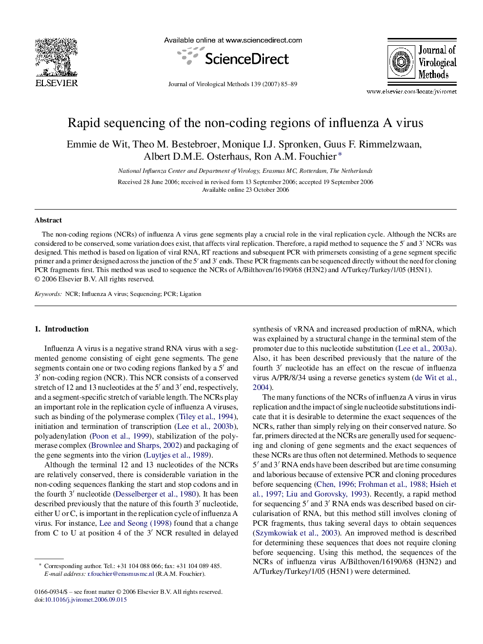 Rapid sequencing of the non-coding regions of influenza A virus