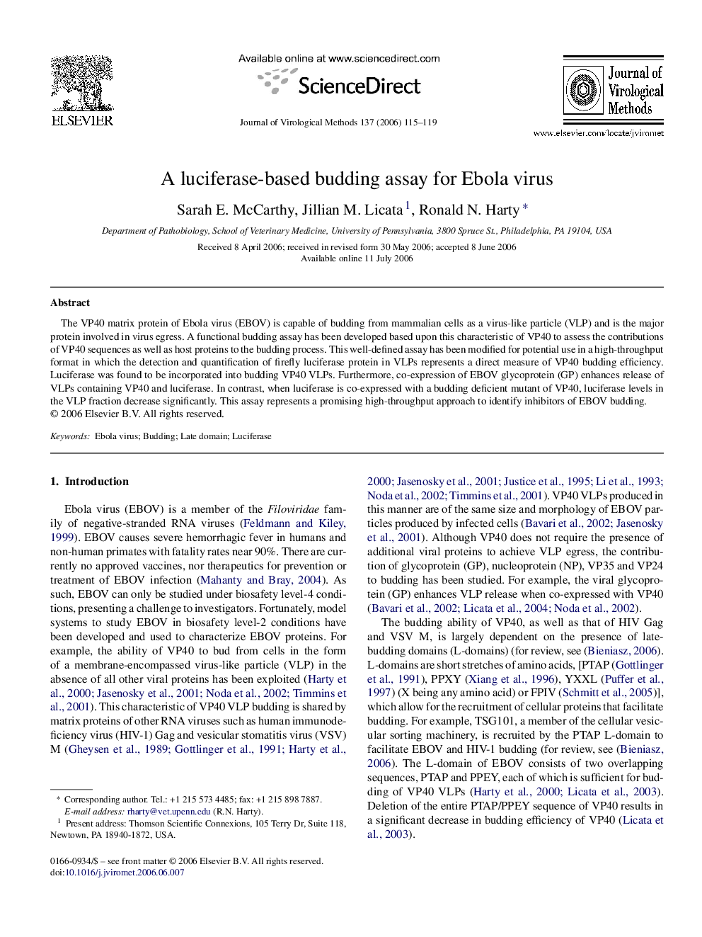 A luciferase-based budding assay for Ebola virus