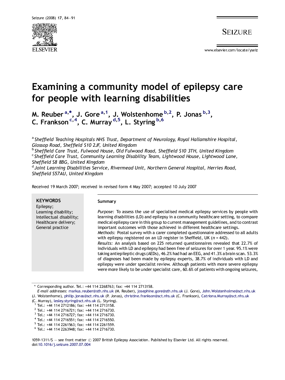 Examining a community model of epilepsy care for people with learning disabilities