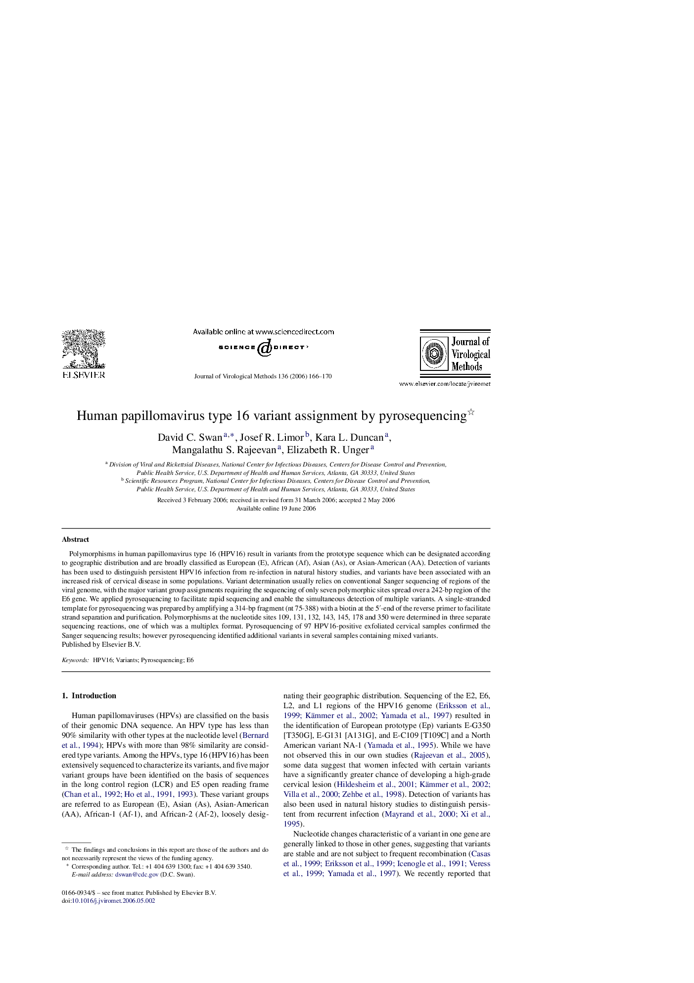 Human papillomavirus type 16 variant assignment by pyrosequencing 