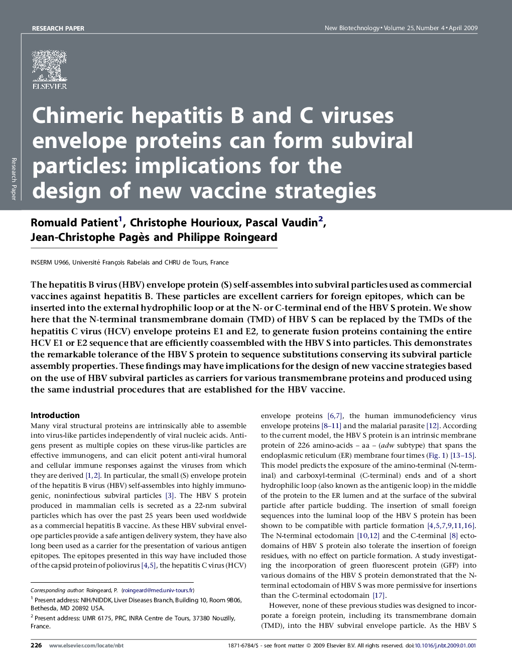 Chimeric hepatitis B and C viruses envelope proteins can form subviral particles: implications for the design of new vaccine strategies